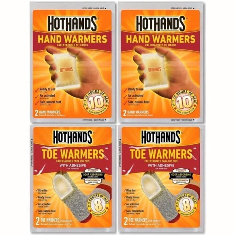 2 Packs HotHands Hand Warmers & 2 Packs HotHands Toe Warmers Ready to Use